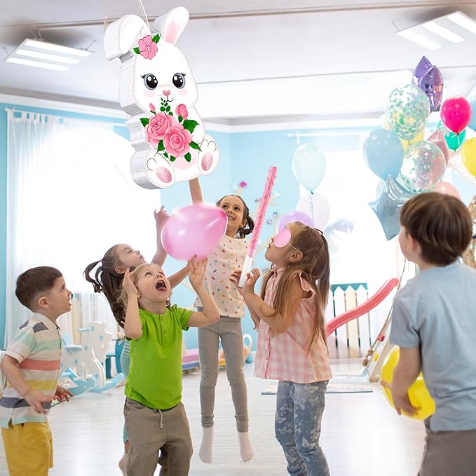 Bunny Egg Piñata with Blindfold, Bat and Filler, Funny Cute Party Favors for Cute Birthday Piñata Egg Theme Kids and Adults Party Supplies Decoration
