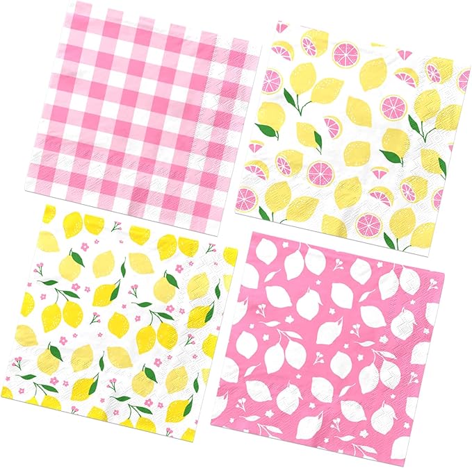 Pink Lemon Party Supplies,40Pcs Lemon Party Napkins Summer Fruit Party Decoration Pink Lemonade Theme Decoration for Lemon Baby Shower,Bridal Shower Party
