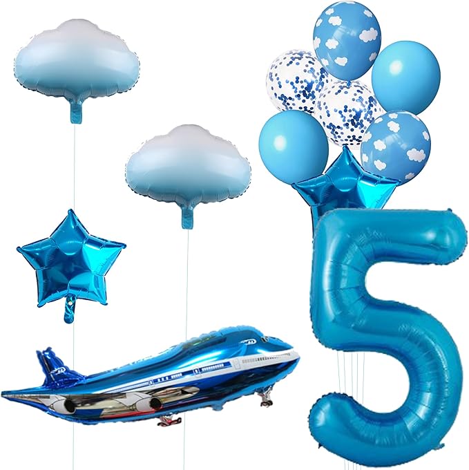 31inch Large Airplane Blue Party Decoration Airplane Balloon Set Birthday Party Supplies (5 Number Airplane)