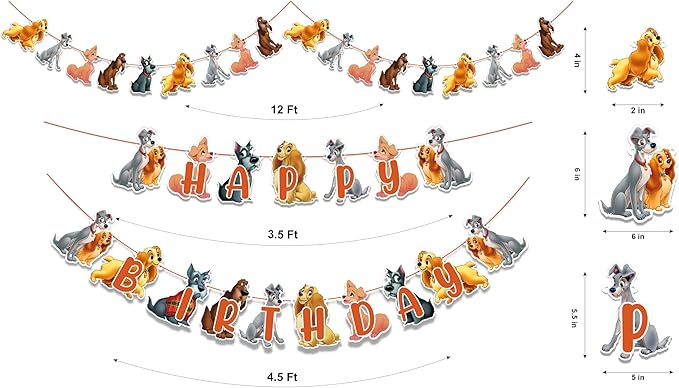 "Lady and the Trmp Theme Birthday Party Supplies – Cute Cartoon Dog Theme Decorations – Perfect for Birthday Parties, Baby Showers, Family Celebrations, Movie Nights, and Inspired Party Events"