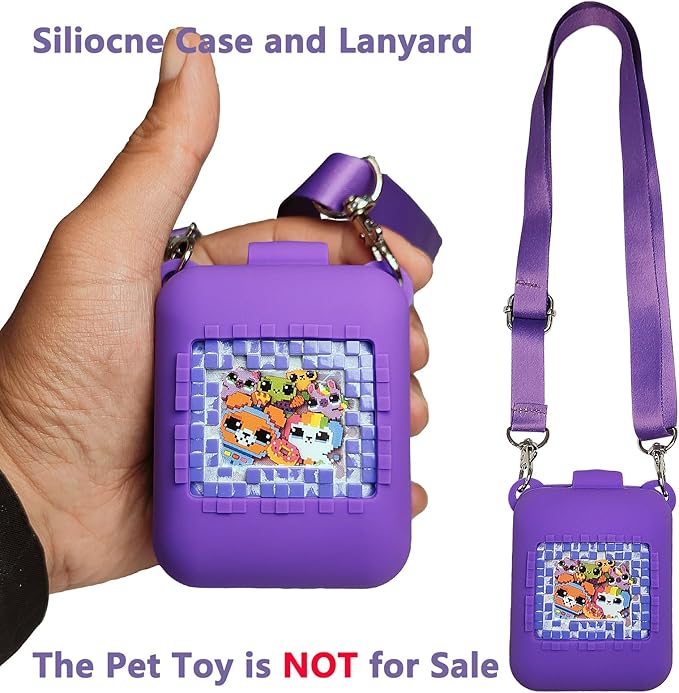 JCHPINE Hard Carrying Case and Silicone Cover for Bitzee Interactive Toy Digital Pet, Protective Case for Bitzee Virtual Electronic Pets Accessories (for Original 15 Animals) (Purple)