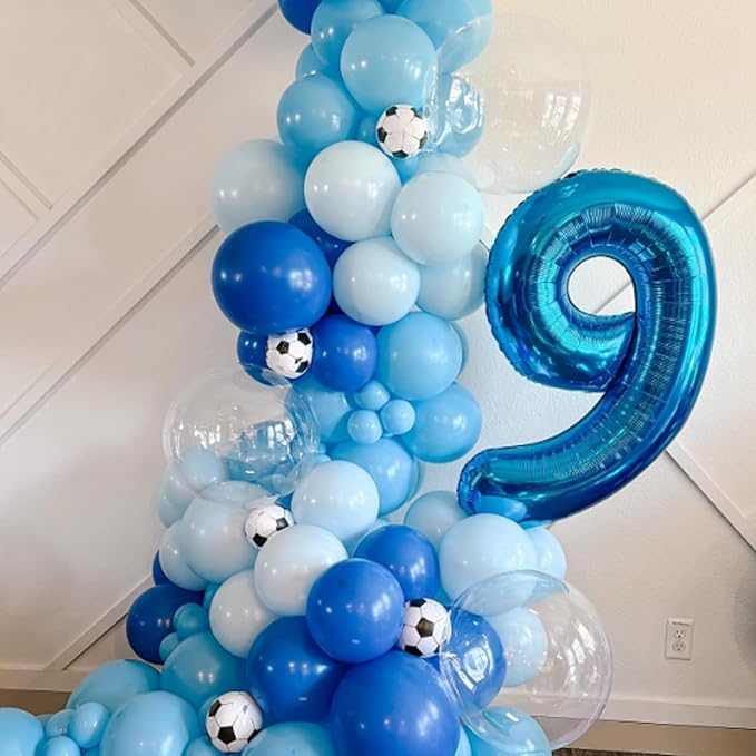 Soccer Balloons, 60Pcs 12 Inch Metallic Blue Silver White Confetti Soccer Party Latex Balloons for Kids Boy Soccer Birthday Sport Party Decorations Sports Baby Shower Graduation Party Supplies