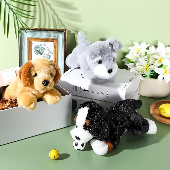 Skylety 3 Pcs 7.87 Inches Dog Stuffed Animal Plush Dogs Soft Plush Toy Pillow Fluffy Puppy Set for Puppy Birthday Party Favor Home Decor(Mountain Dog, Schnauzer, Labrador)