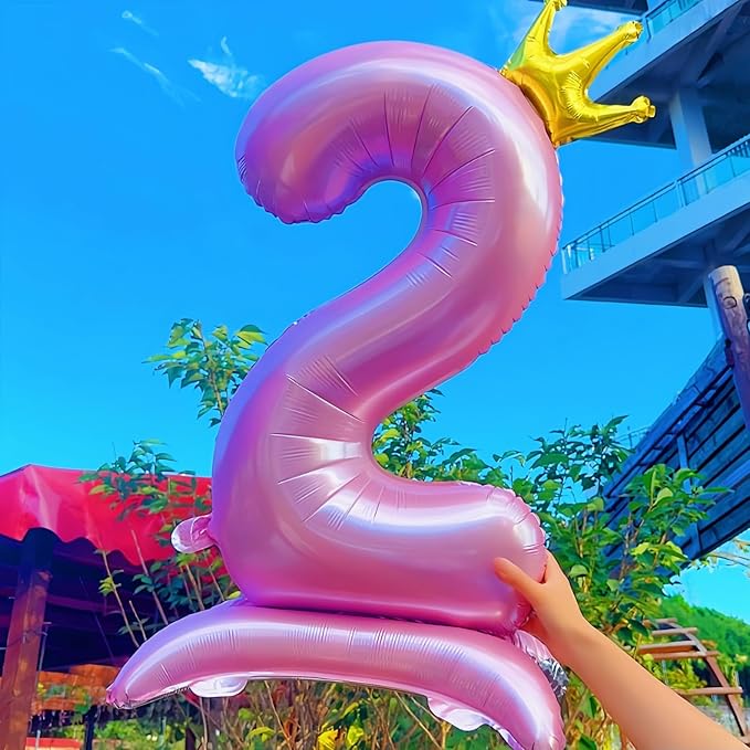 40 Inch 2nd Birthday Number Balloon, Pearl Pink Foil Giant Number Balloons 0-9 with Crown, for Kids Girls Women 20th Birthday Party Decor Baby Shower Anniversary New Year Party Decoration Supplies