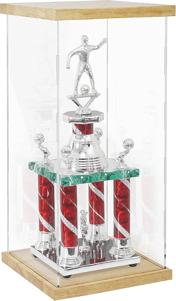 BenchPro Clear Acrylic Display Case for Trophy, Collectibles, Assemble Cube Display Box Stand Dust Proof Protection Showcase for Action Figures Toys. (1" Thick Wood, 27" H x 12" L x 12" D)