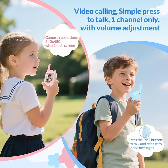Mafiti Video Walkie Talkies for Kids 2 Pack Rechargeable Birthday Gift Toddler Toys for 3 4 5 6 7 8 Year Old Boys Girls 1000 Feets Long Range Indoor Outdoor Play(Blue+Pink)