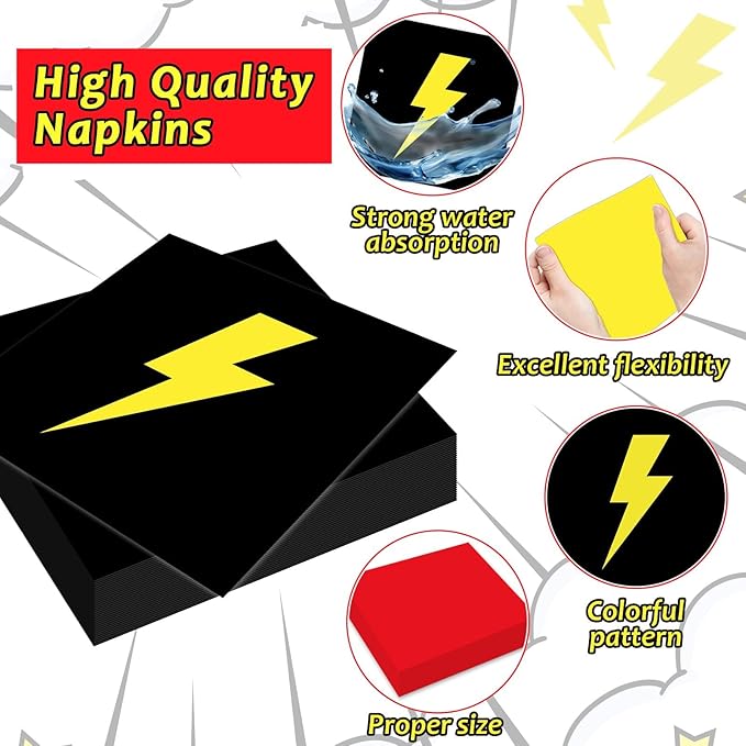 96PCS Red Black Yellow Birthday Party Decorations Cartoon Game Paper Plates Napkins Lightning Tableware Supplies Cartoon Animated Dinnerware for Birthday Table Party Favors