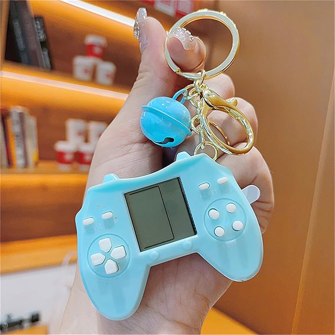 Retro Classic Game Console Pendant Keychain Playable Electronic Miniature Handheld Mini Games Machine with Keychain Ring Gift (L5)