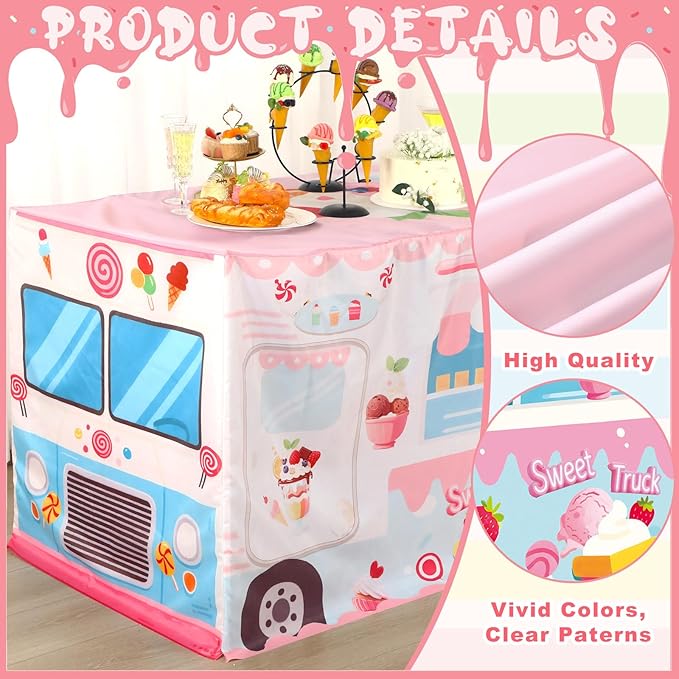 Oudain 6 ft Ice Cream Tablecloth Ice Cream Social Party Supplies Summer Decoration Sweet Dessert Cart Tablecloth 72 x 30 Inch Rectangle Table Cover for Birthday Baby Shower Party Supplies