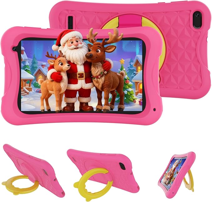 DigiLand 7 inch Kids Tablet, Quad-core CPU, 4GB+32GB+TF Expand,Dual Camera 2MP+5MP,Safety Eye Protection,Education,Tablet for Toddle with WiFi,Games,Parental Control APP,with Proof Case(Pink)