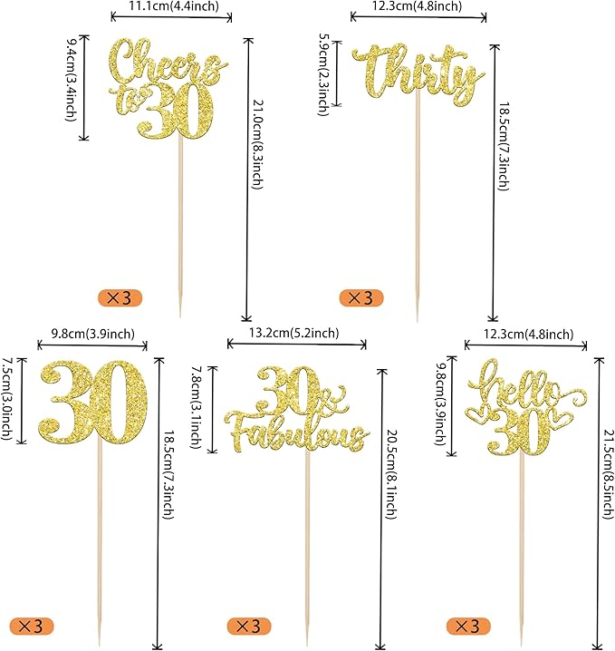 15PCS Happy 30th Birthday Centerpiece Sticks Hello 30 Fabulous Table Flower Centerpieces Sticks Thirty Cheers to 30 Years Floral Decoration for Happy 30th Birthday Party Centerpieces Sticks Gold