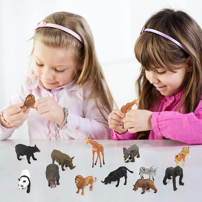 Montessori Animal Match, Miniature Forest Animal Toy Figurines with Matching Cards, Montessori Materials Homeschool Preschool Science Educational Matching Game for Toddler Kids (Zoo)