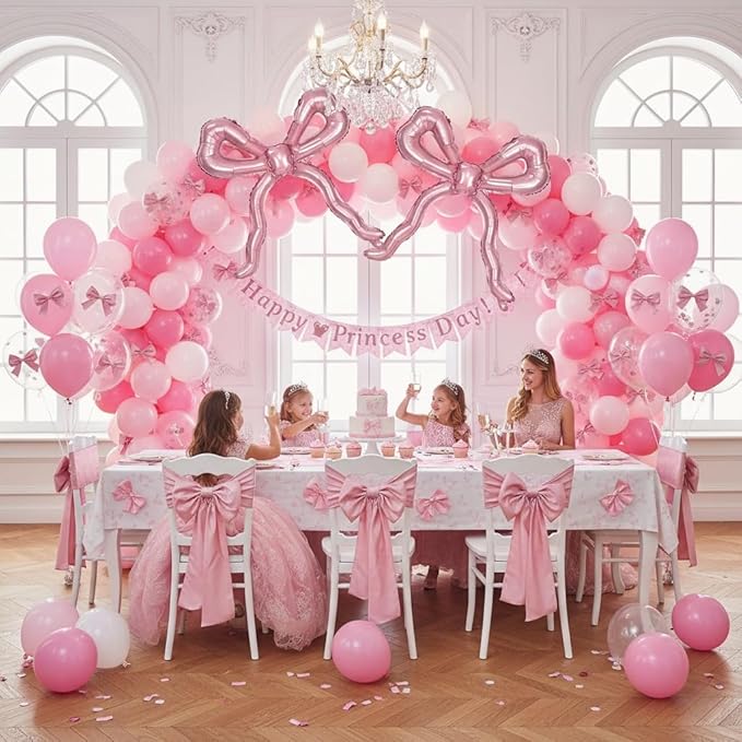 5pcs Light Pink Bow Balloons Coquette Birthday Decorations, Giant Pearl Baby Pink Bow Foil Mylar Balloon for Girls Women Bow Themed Party Decor Baby Shower Bridal Wedding Bachelorette Party Supplies