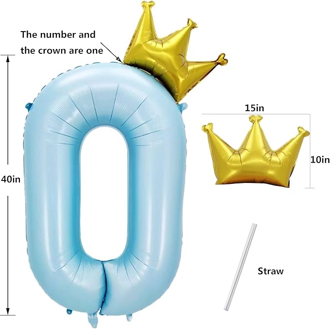 Giant Pale Blue 0 Number Crown Balloons 40 Inch Light Blue 0 Mylar Helium Large Crown Digital Balloon Baby Blue Birthday Numbers Balloons 10th Birthday Kids Theme Party Decoration Supplies