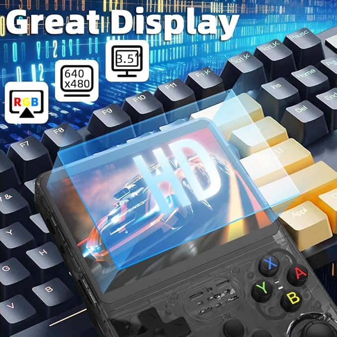 R36S Retro Handheld Gaming Console, 3.5 Inch IPS Screen, 22000+ Games Pre-Loaded, 128GB Storage, 26 Emulators, 3500mAh Battery, Linux System (Red, 128, GB)