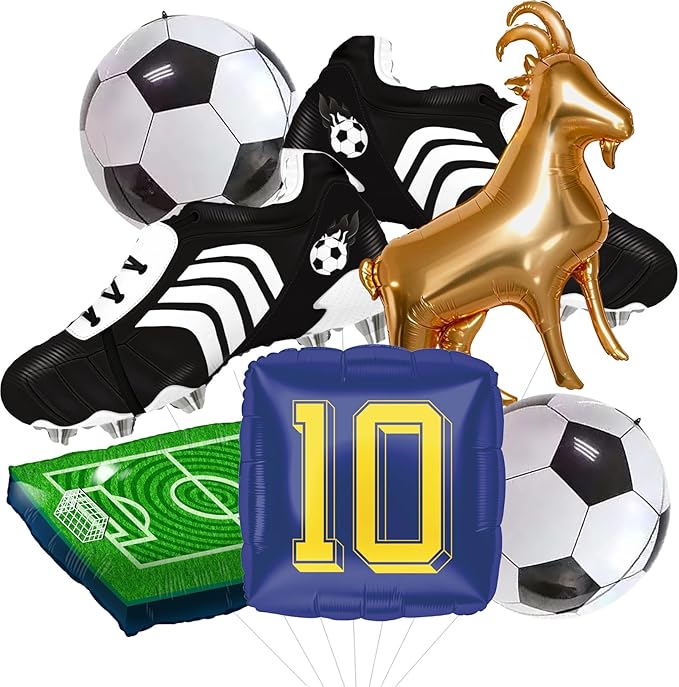 4D Football Balloons Set - Soccer Field, Cleats, Jersey & Goat Shapes | Sports Party Decorations for Fans, Birthday, Game Day (blue &yellow)