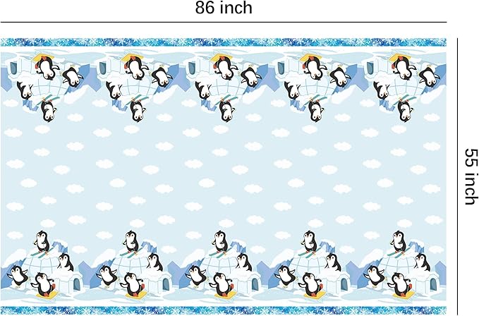 APOWBLS Penguin Birthday Decorations Tablecloth, 3 Pack Disposable Winter Penguin Party Supplies Table Cover for Birthday Baby Shower, 55in x 86in