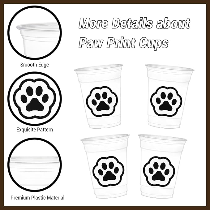 50pcs Paw Print Cups, 12 Oz Dog Paw Plastic Cups for Baby Shower Birthday Party Supplies Birthday Graduation Events