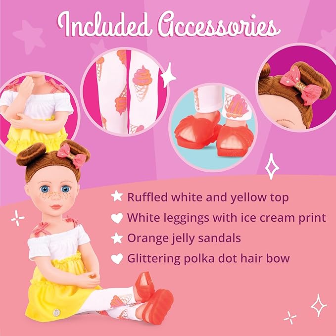 Glitter Girls – 14-Inch Fashion Doll – Blue Eyes & Red Hair – Two – Tone Dress & Ice Cream Leggings – Hair Bow & Glitter Sandals – 3+ Years– Charlie