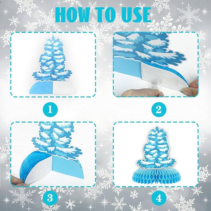 9Pcs Winter Wonderland Decorations 3D Snowflake Honeycomb Table Centerpieces for Frozen Winter Blue White Theme Christmas Baby Shower Birthday Party Supplies (Snowman Blue)
