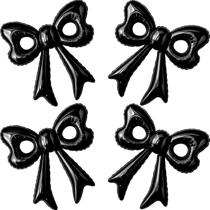 4 Pcs Black Bow Balloons, 31”Huge Bow Aluminum Foil Balloons for Girl Women Birthday, Baby Shower, Wedding, Bridal, Engagement, Bachelorette Party Decorations Supplies