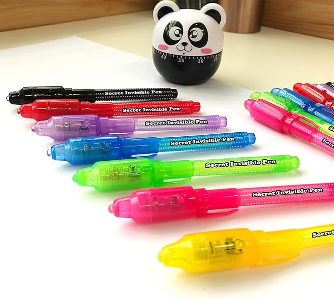 SCStyle 12 Pcs Party Favors | 6 Invisible Ink Pen and 6 Mini Notepads Spy Pen with UV Light Birthday Party,Writing Secret Information Easter Day Halloween Christmas Party Bag Gifts for Students