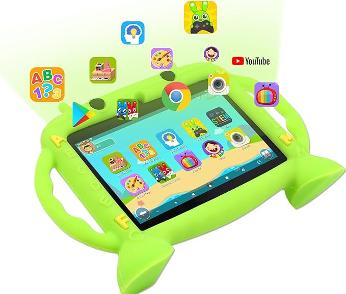 Kids Tablet, 7 inch Tablet with Case for Kids 2-10, Educational Learning Toddler Tablet Android 11, 3GB RAM+32GB ROM Storage, WiFi，Bluetooth，with Google Play YouTube, Baby Girl boy Present（Green）