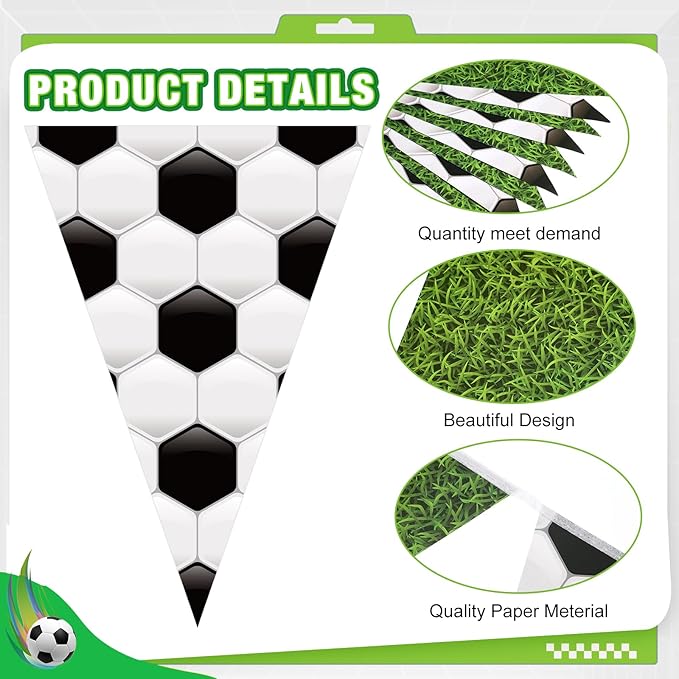 Jetec 5 Pcs 49 ft Soccer Party Decorations Pennant Banner Theme Triangle Flags Garland Bunting Banner for Soccer Fans Outdoor Indoor Home Sport Birthday Party Decorations Supplies