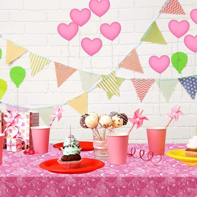 Peryiter 3 Pack 2000s Tablecloth Decorations Y2k Party Decarations Pink Table Cover Plastic Heart Butterfly Disposable Rectangle Tablecloth for Wedding Birthday Party Supplies 54 x 108 Inch