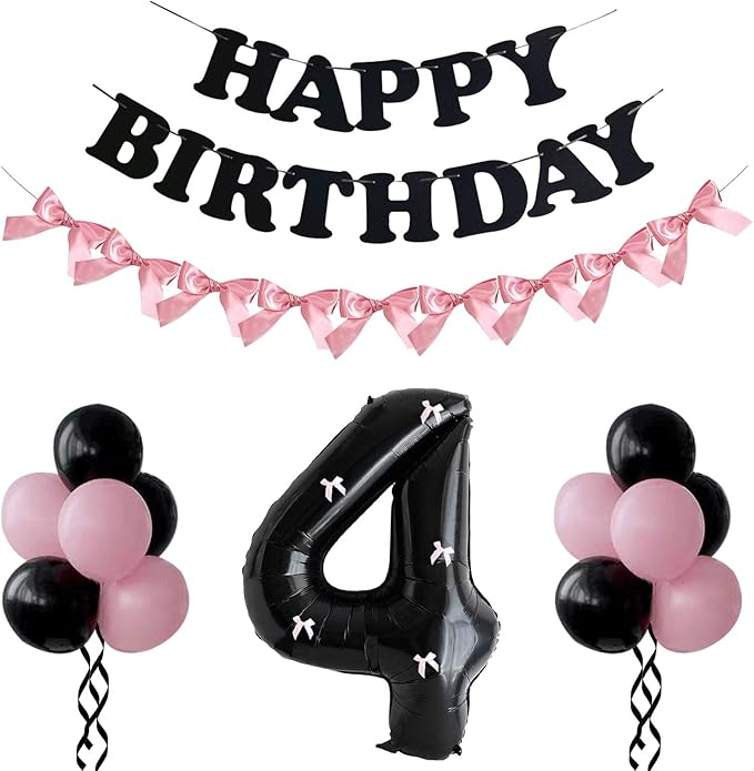 PLAP Birthday Number Balloon Bow Black Party Supplies 32 "Birthday Number Decoration (Pink black number set 4)