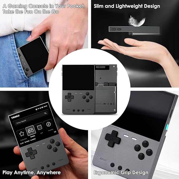 Trimui Brick Hammer Handheld Game Console with 3.2 inch IPS Screen and 3000mAh Battery, Retro Video Games Console with Pre-Installed 64GB TF Card and WiFi Function (Space Gray)