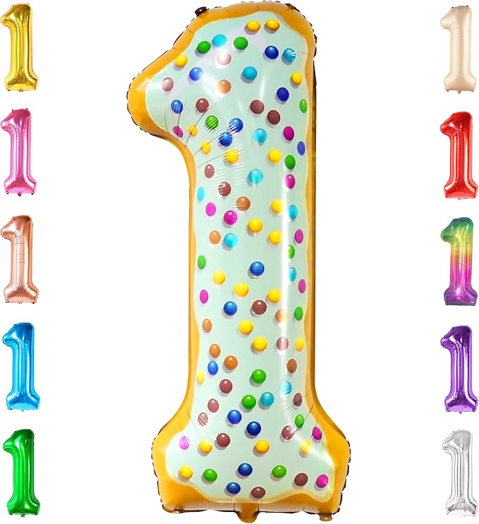 KatchOn, Giant One Donut Balloon - 40 Inch | Donut 1 Balloon for First Birthday | Sweet One Party Decorations | Number 1 Balloon, | Anniversary Decorations Supplies