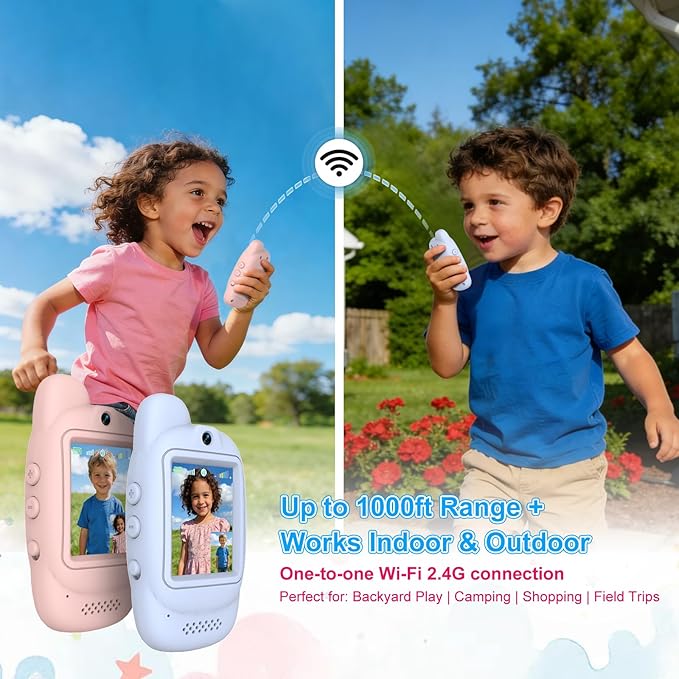 Video Walkie Talkies for Kids, 2 Pack Rechargeable Video Walkie Talkies for Age 3-12 Boys Girls, 1000 Feet Range, 2.0” IPS Screen Display & Voice Changer, for Indoor Outdoor Travel Hiking