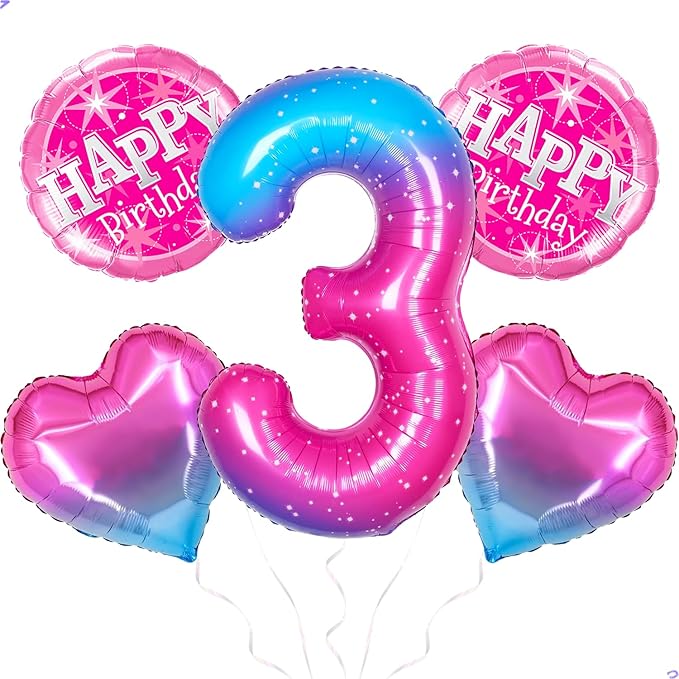 Gradient Number 3 Balloon for Kpop Demon Hunters Birthday Decorations, 40 inch Big Helium Number Balloons for Girls Birthday Party Celebration Decoration Supplies