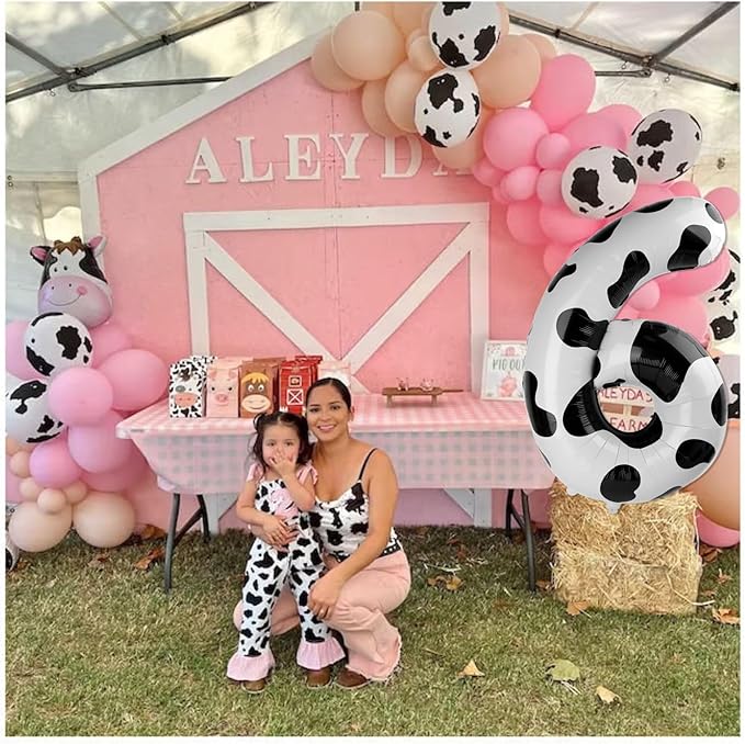 Cow Print Number Balloon 40 Inch, 0 Number Balloons, 10 20 30 40 50 Numbers Balloon Farm Birthday Decorations, Cow Print Party Supplies for Girls