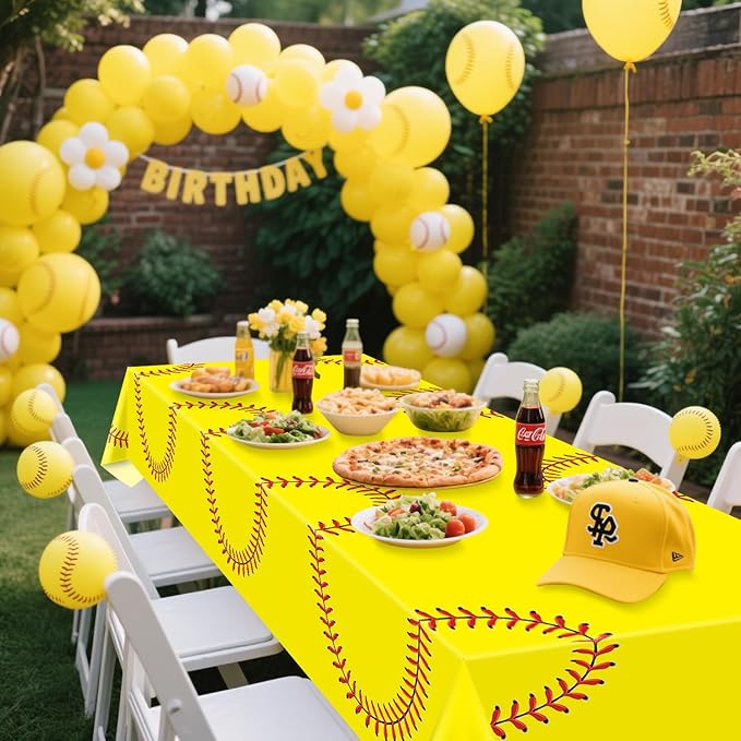 Softball Table Cloth, 4 Pcs 51 x 86 in Disposable Plastic Tablecloths for Softball Party Decorations Sports Party Supplies