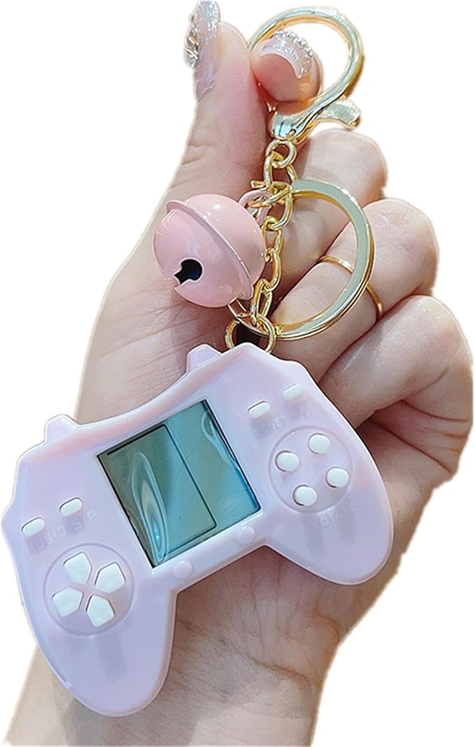Retro Classic Game Console Pendant Keychain Playable Electronic Miniature Handheld Mini Games Machine with Keychain Ring Gift (M5)
