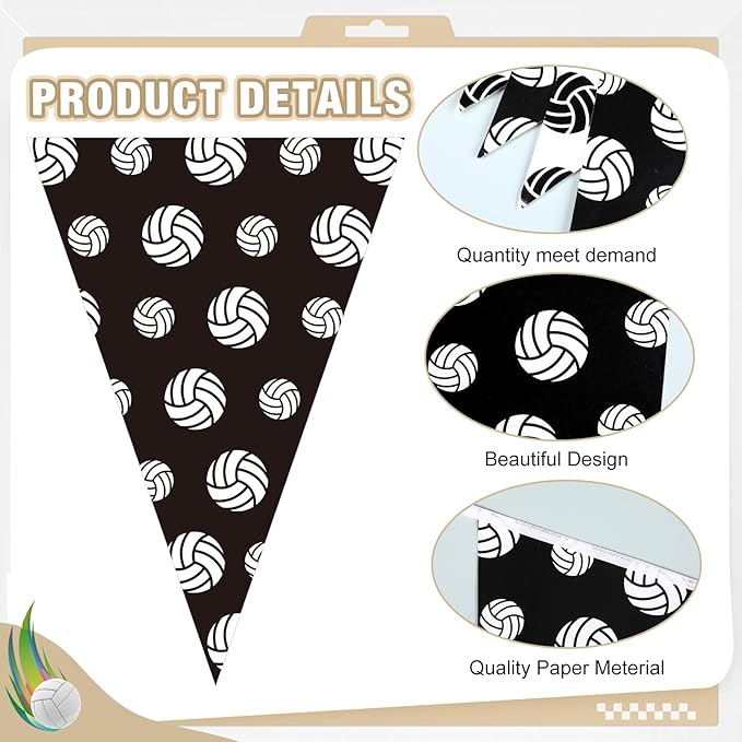 Jetec 5 Pcs 49 ft Volleyball Party Decorations Pennant Banner Theme Triangle Flags Garland Bunting Banner for Volleyball Fans Outdoor Indoor Home Sport Birthday Party Decorations Supplies