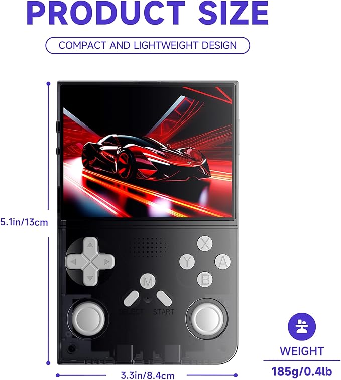 R40 Retro Handheld Game Console - Open Source System,3.5" IPS Screen, 18,000+ Classic Games, 128G TF Card, 3000mAh Battery, Portable Gaming Player for Travel, Retro Gaming Console, Black