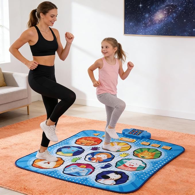 Dance Pad, Electronic Music Mat with LED Lights, Foldable Nonslip Playmat with 80 Sounds, Interactive Fun for Kids Ages 3 to 12 (Blue)
