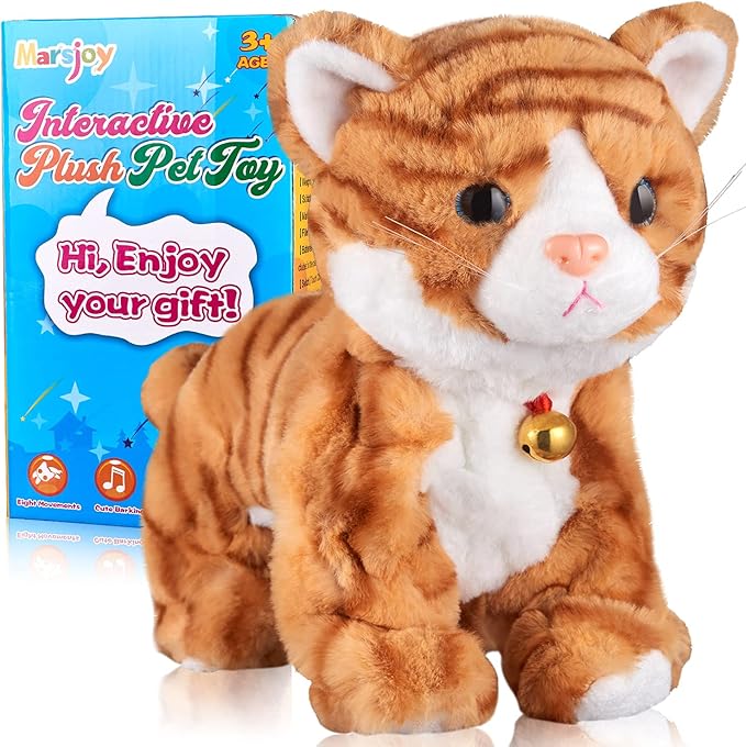 Pattern Yellow Plush Cat Stuffed Animal Interactive Cats Robot Barking Meow Kitten Touch Control, Electronic Pet Kitty Animated Toy Cats for Girl Baby