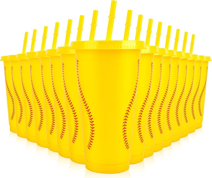 Hxezoc 16 Pieces Plastic Softball Cups Reusable Cute Party Cups 24 oz Sports Party Gifts for Softball Game Sport Birthday Party Decoration Supplies