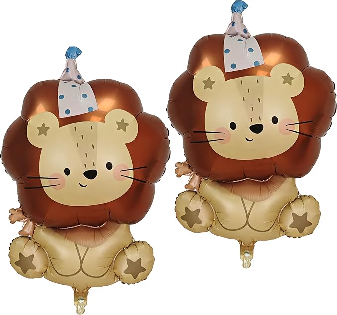2PCS Giant Lion Shaped Animal Foil Balloon Jungle Safari Animal Mylar Balloon For Boy Kids Wild One Lion Zoo Theme Birthday Party Baby Shower Decorations