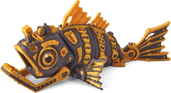 3D Printed Cyberpunk Fish Figurine, Steampunk Style Figurine