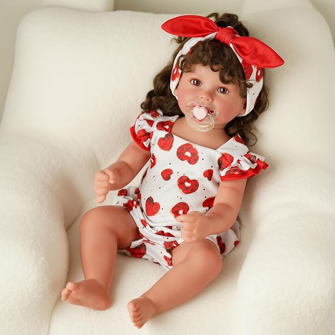 BABESIDE 3 Pcs Reborn Baby Doll Clothes for 17-22 Inch Dolls, Baby Doll Outfit Accessories with Heart Pattern fit Babydolls Girl , Red