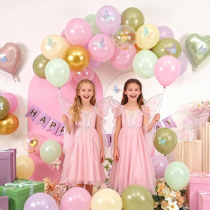 Fairy Birthday Decorations for Women Girls,Fairy Themed Party Decorations Sage Green Purple Pink Yellow Balloons Happy Birthday Banner Girls Butterfly Birthday Decor Spring Tea Party Supplies