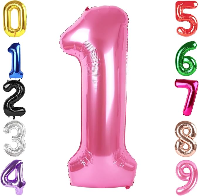 40 Inch Pink Number 1 Balloon, Giant Number 1 Balloons for 11th 12th 21st Birthday Decorations, Party Supplies for Baby Boy Girl, Pink Party Decor