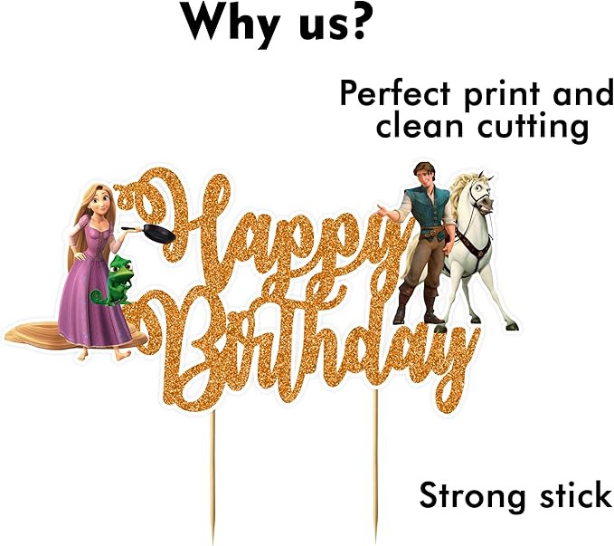 Rapunzl Happy Birthday Cake Topper – Princess Themed Birthday Cake Decoration for Girls – Magical Fairytale Party Supplies – Durable, Reusable, Easy to Use Cake Topper for Birthday Party Decorations