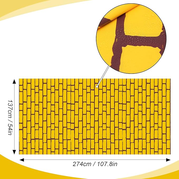 Chuangdi 1 Piece 4.5 x 9 Feet Yellow Brick Costume Wizard Backdrop Princess Decorations Decal Wall Backdrop Brick Wallpaper for Halloween Wizard Princess Cosplay Decorations Supplies