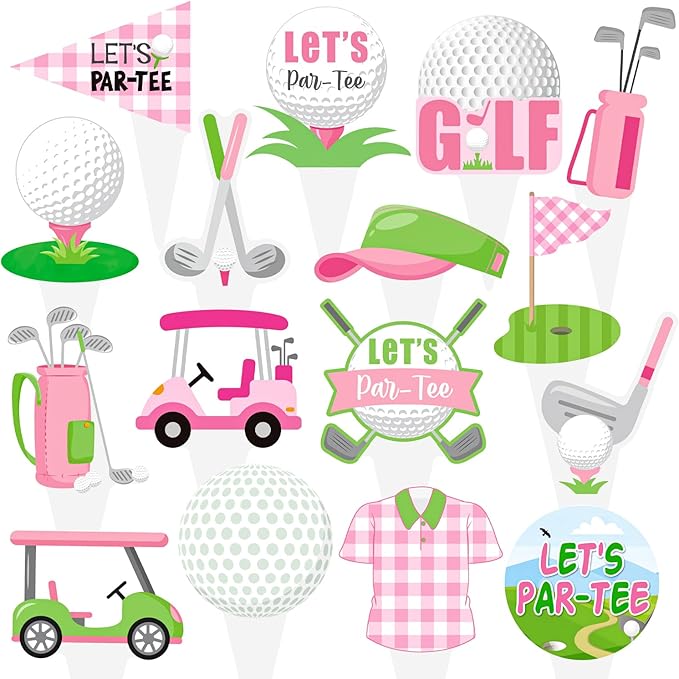 Golf Party Cupcake Toppers Pink Golf Birthday Cake Decorations 48PCS Let's Par-tee Golf Theme Cupcake Toppers Golf Party Supplies for Girls Golf Ball Carts Baby Shower Decor